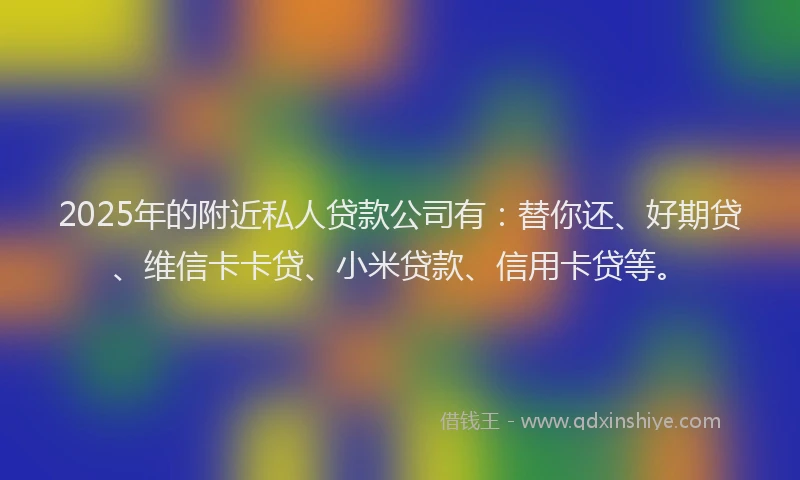 2025年的附近私人贷款公司有：替你还、好期贷、维信卡卡贷、小米贷款、信用卡贷等。