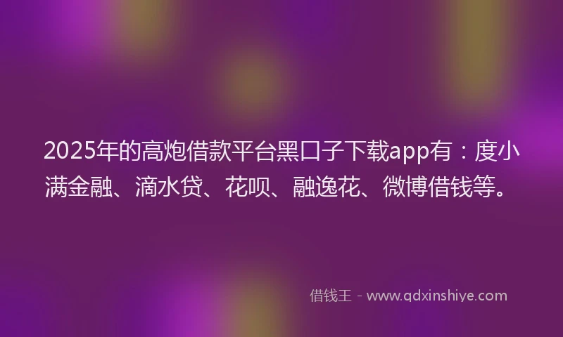 2025年的高炮借款平台黑口子下载app有：度小满金融、滴水贷、花呗、融逸花、微博借钱等。