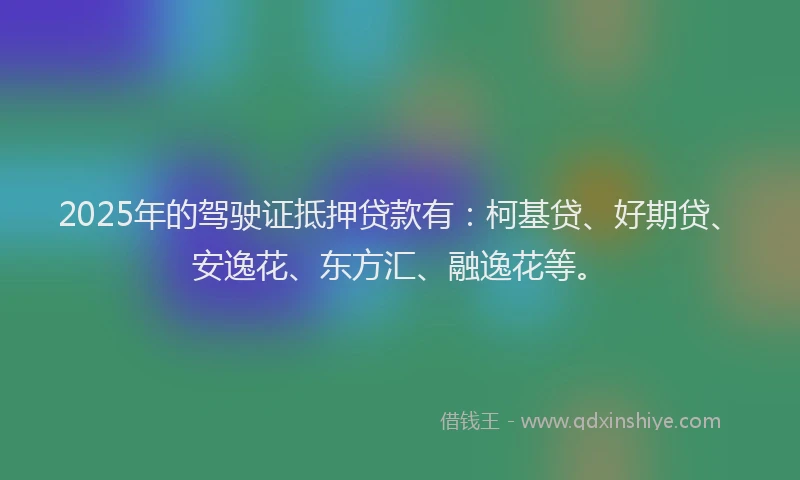 2025年的驾驶证抵押贷款有：柯基贷、好期贷、安逸花、东方汇、融逸花等。