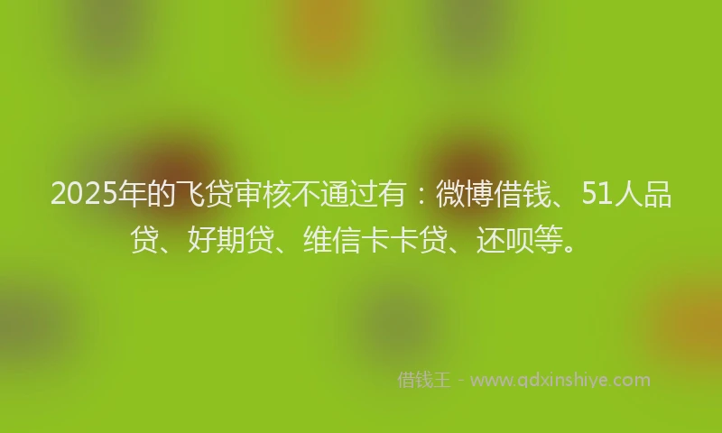 2025年的飞贷审核不通过有：微博借钱、51人品贷、好期贷、维信卡卡贷、还呗等。