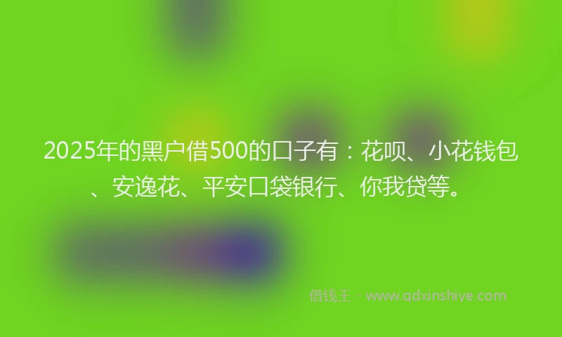 2025年的黑户借500的口子有：花呗、小花钱包、安逸花、平安口袋银行、你我贷等。