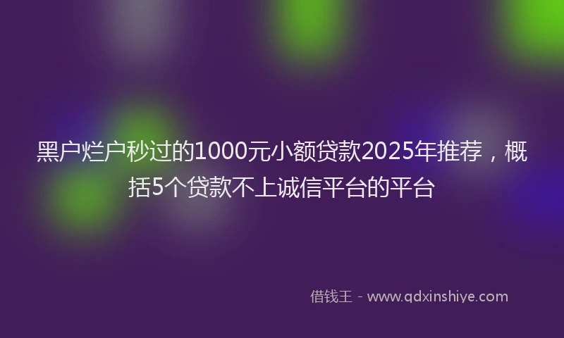 黑户烂户秒过的1000元小额贷款2025年推荐，概括5个贷款不上诚信平台的平台