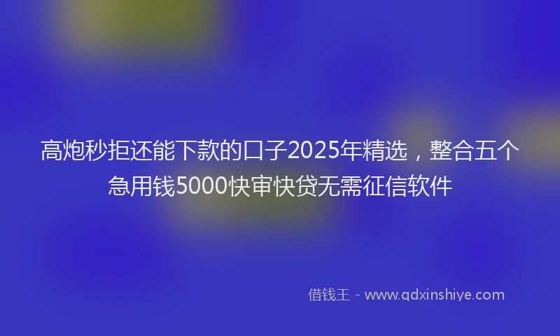 高炮秒拒还能下款的口子2025年精选，整合五个急用钱5000快审快贷无需征信软件