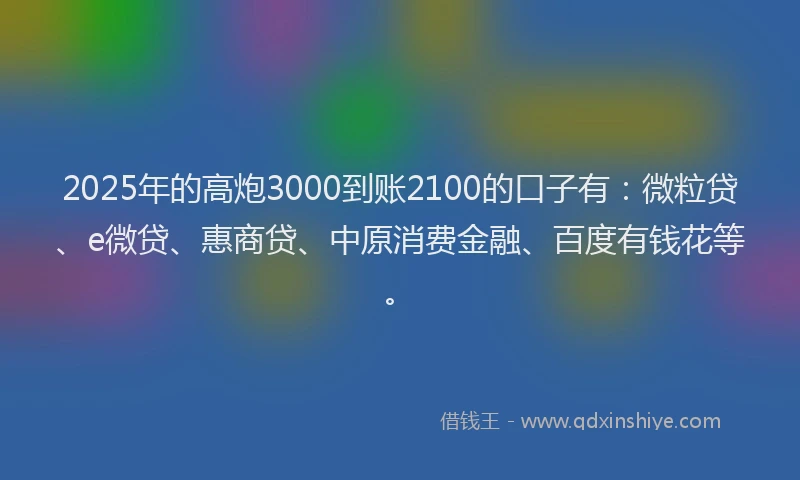 2025年的高炮3000到账2100的口子有：微粒贷、e微贷、惠商贷、中原消费金融、百度有钱花等。
