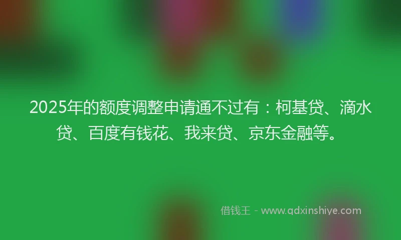 2025年的额度调整申请通不过有：柯基贷、滴水贷、百度有钱花、我来贷、京东金融等。