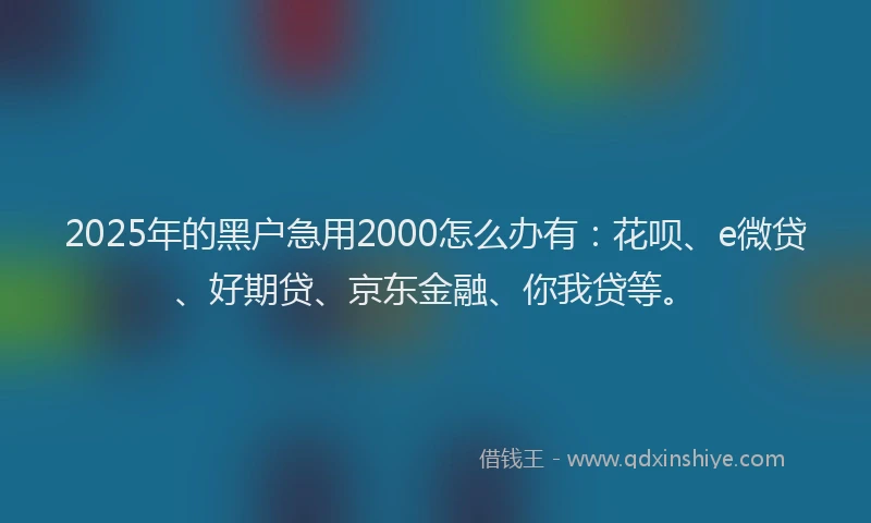 2025年的黑户急用2000怎么办有：花呗、e微贷、好期贷、京东金融、你我贷等。