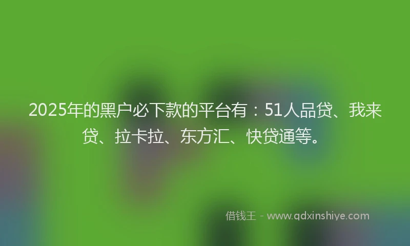 2025年的黑户必下款的平台有：51人品贷、我来贷、拉卡拉、东方汇、快贷通等。