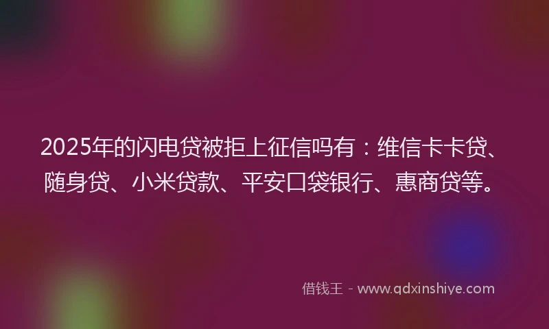 2025年的闪电贷被拒上征信吗有：维信卡卡贷、随身贷、小米贷款、平安口袋银行、惠商贷等。