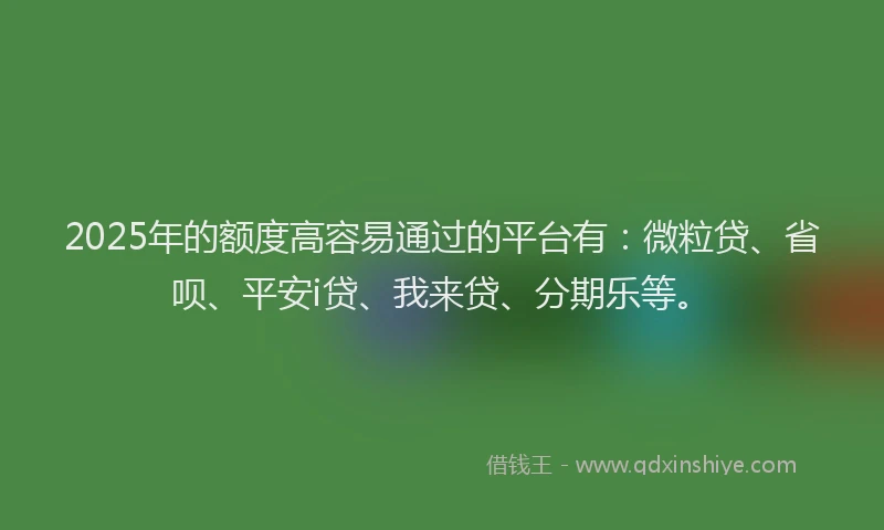 2025年的额度高容易通过的平台有：微粒贷、省呗、平安i贷、我来贷、分期乐等。