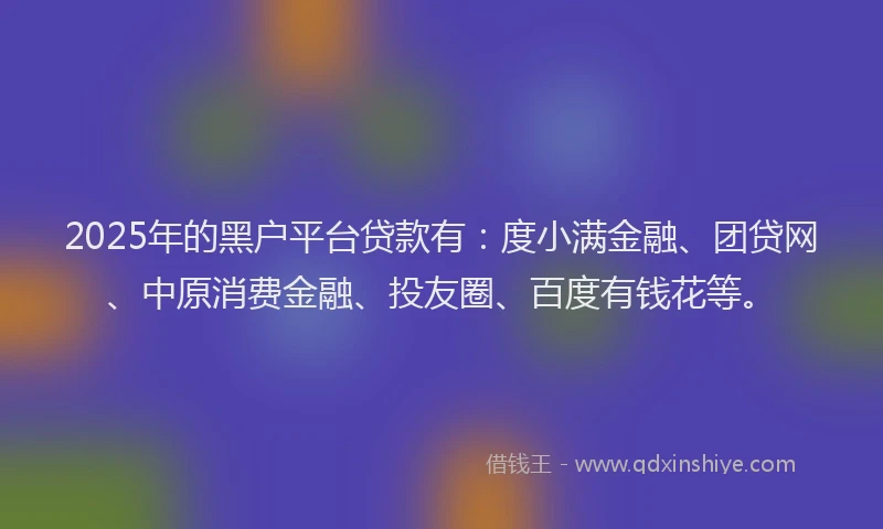 2025年的黑户平台贷款有：度小满金融、团贷网、中原消费金融、投友圈、百度有钱花等。