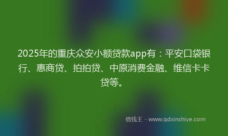 2025年的重庆众安小额贷款app有：平安口袋银行、惠商贷、拍拍贷、中原消费金融、维信卡卡贷等。