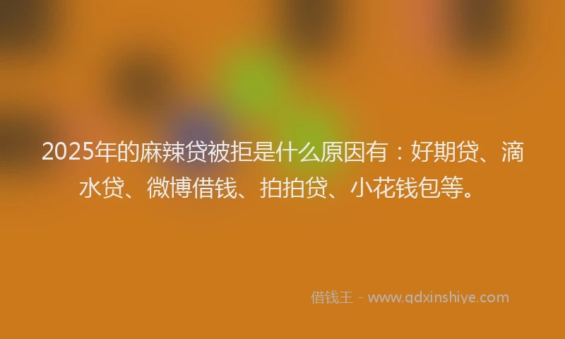 2025年的麻辣贷被拒是什么原因有：好期贷、滴水贷、微博借钱、拍拍贷、小花钱包等。