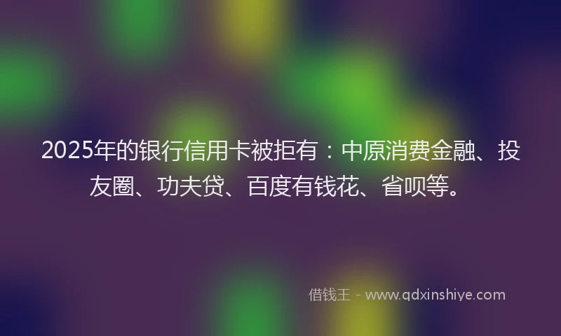 2025年的银行信用卡被拒有：中原消费金融、投友圈、功夫贷、百度有钱花、省呗等。