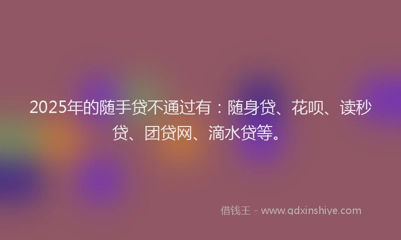 2025年的随手贷不通过有：随身贷、花呗、读秒贷、团贷网、滴水贷等。