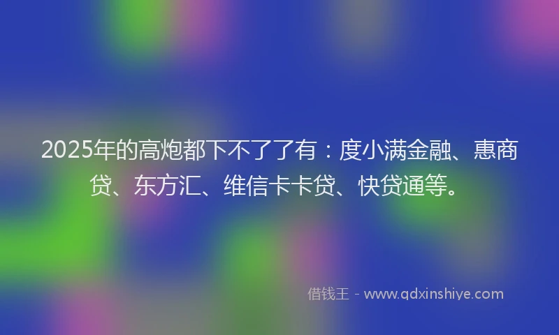 2025年的高炮都下不了了有：度小满金融、惠商贷、东方汇、维信卡卡贷、快贷通等。