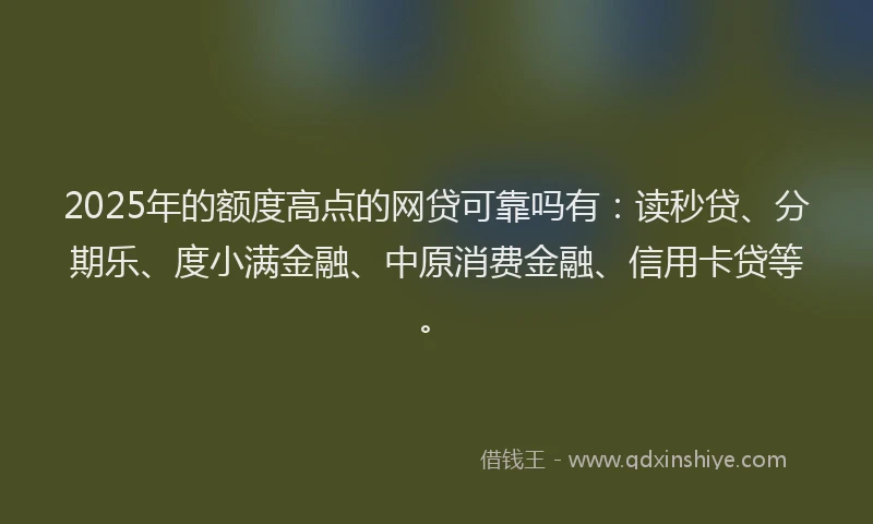 2025年的额度高点的网贷可靠吗有：读秒贷、分期乐、度小满金融、中原消费金融、信用卡贷等。