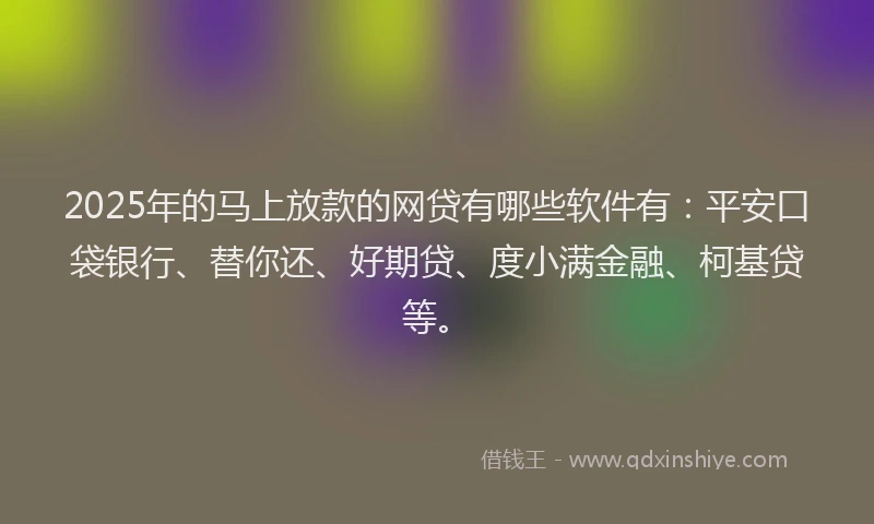 2025年的马上放款的网贷有哪些软件有：平安口袋银行、替你还、好期贷、度小满金融、柯基贷等。