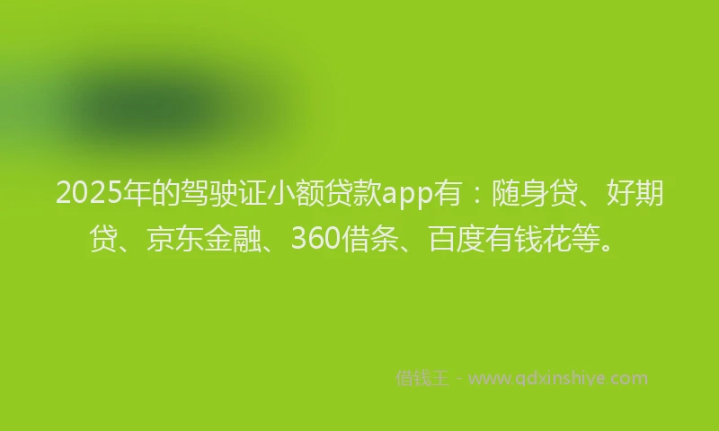 2025年的驾驶证小额贷款app有：随身贷、好期贷、京东金融、360借条、百度有钱花等。