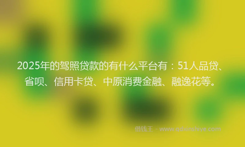 2025年的驾照贷款的有什么平台有：51人品贷、省呗、信用卡贷、中原消费金融、融逸花等。