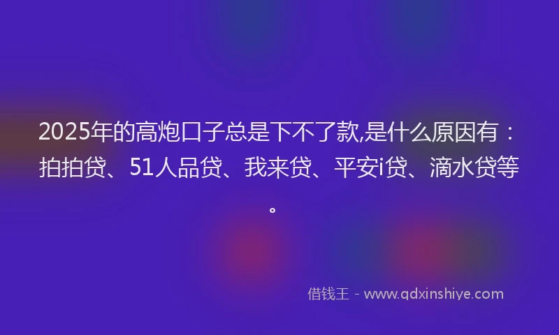 2025年的高炮口子总是下不了款,是什么原因有：拍拍贷、51人品贷、我来贷、平安i贷、滴水贷等。