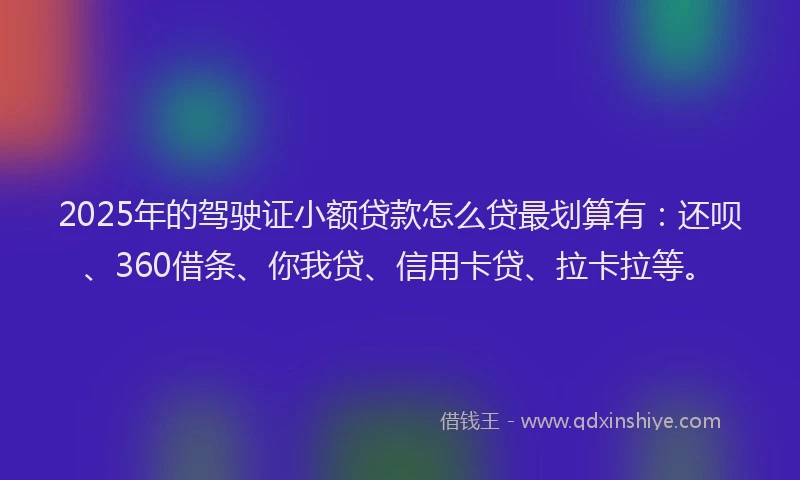 2025年的驾驶证小额贷款怎么贷最划算有：还呗、360借条、你我贷、信用卡贷、拉卡拉等。