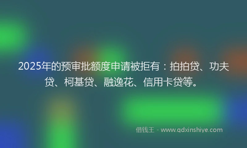 2025年的预审批额度申请被拒有：拍拍贷、功夫贷、柯基贷、融逸花、信用卡贷等。