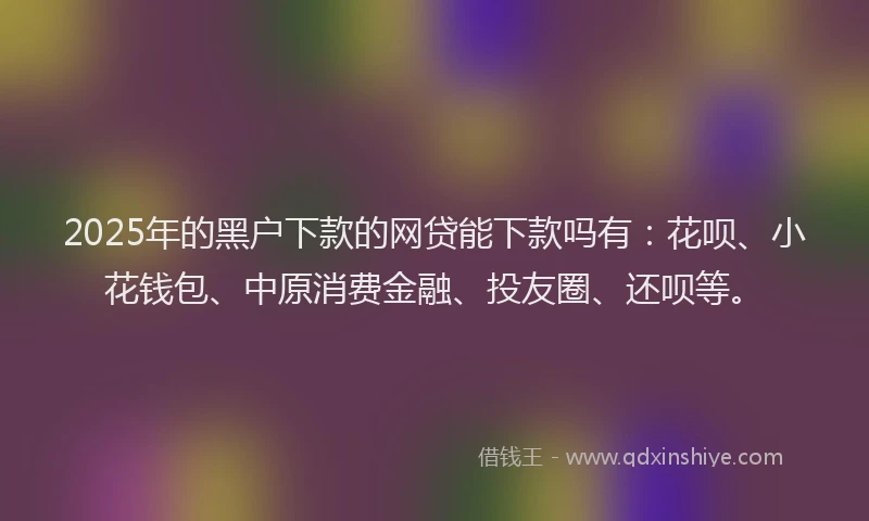 2025年的黑户下款的网贷能下款吗有：花呗、小花钱包、中原消费金融、投友圈、还呗等。