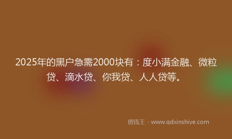 2025年的黑户急需2000块有：度小满金融、微粒贷、滴水贷、你我贷、人人贷等。