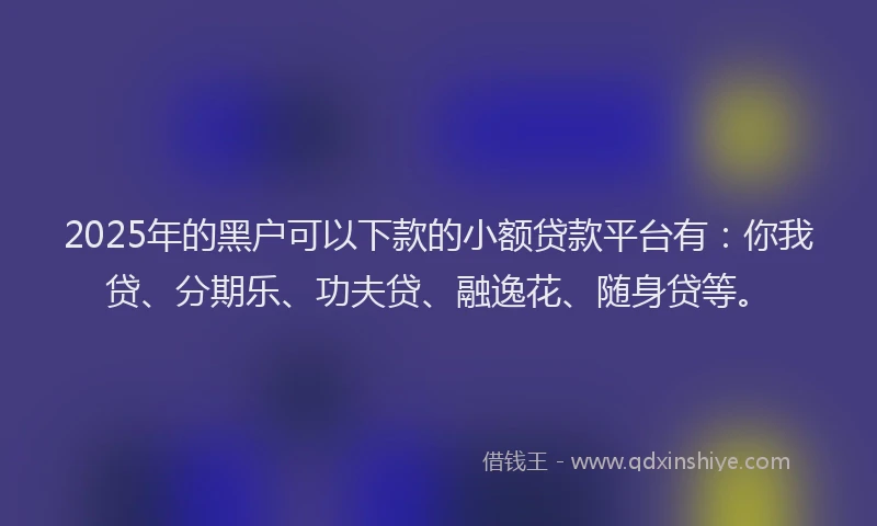 2025年的黑户可以下款的小额贷款平台有：你我贷、分期乐、功夫贷、融逸花、随身贷等。