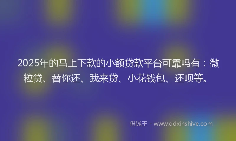 2025年的马上下款的小额贷款平台可靠吗有：微粒贷、替你还、我来贷、小花钱包、还呗等。