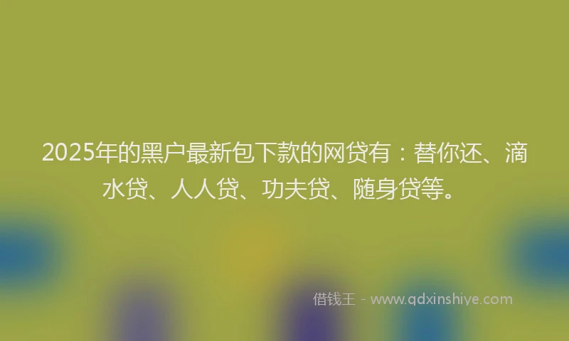 2025年的黑户最新包下款的网贷有：替你还、滴水贷、人人贷、功夫贷、随身贷等。