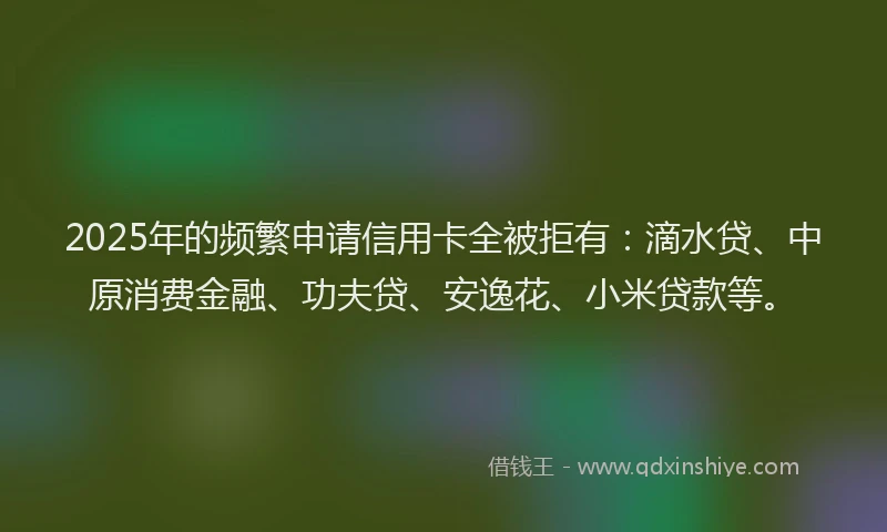 2025年的频繁申请信用卡全被拒有：滴水贷、中原消费金融、功夫贷、安逸花、小米贷款等。