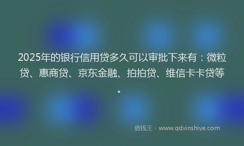 2025年的银行信用贷多久可以审批下来有：微粒贷、惠商贷、京东金融、拍拍贷、维信卡卡贷等。