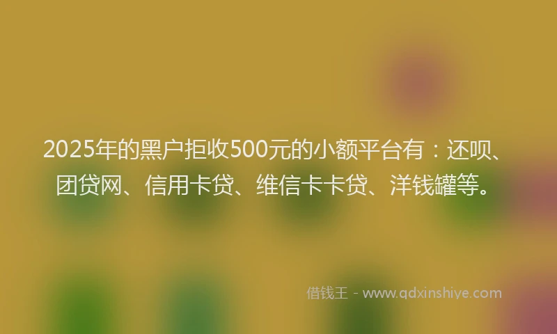 2025年的黑户拒收500元的小额平台有：还呗、团贷网、信用卡贷、维信卡卡贷、洋钱罐等。