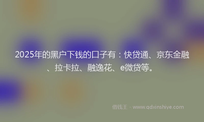 2025年的黑户下钱的口子有：快贷通、京东金融、拉卡拉、融逸花、e微贷等。