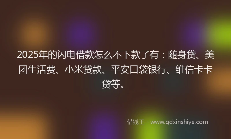 2025年的闪电借款怎么不下款了有：随身贷、美团生活费、小米贷款、平安口袋银行、维信卡卡贷等。