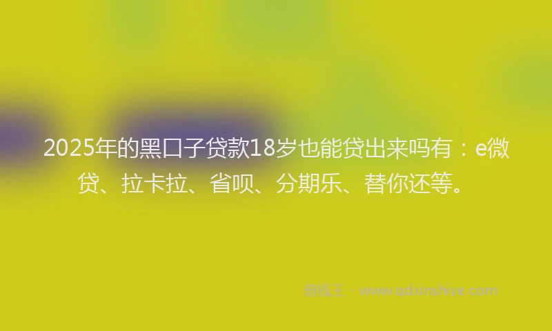 2025年的黑口子贷款18岁也能贷出来吗有：e微贷、拉卡拉、省呗、分期乐、替你还等。