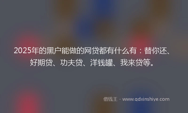 2025年的黑户能做的网贷都有什么有：替你还、好期贷、功夫贷、洋钱罐、我来贷等。
