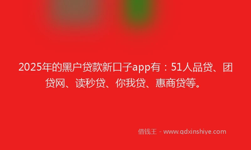 2025年的黑户贷款新口子app有：51人品贷、团贷网、读秒贷、你我贷、惠商贷等。