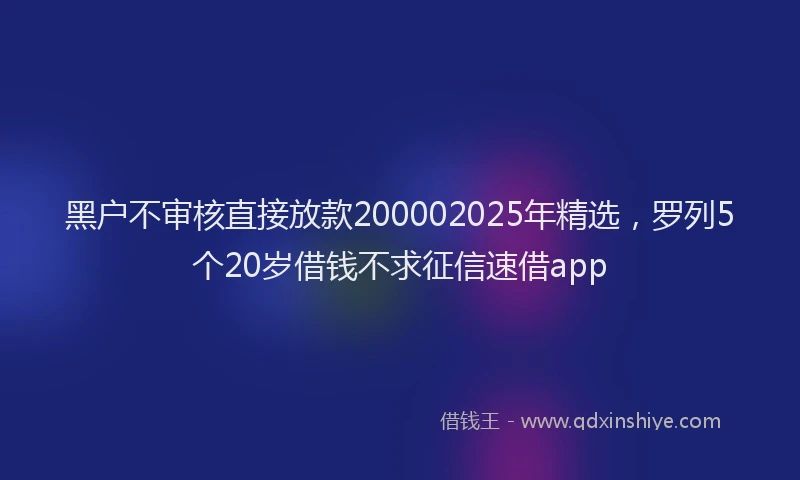 黑户不审核直接放款200002025年精选，罗列5个20岁借钱不求征信速借app