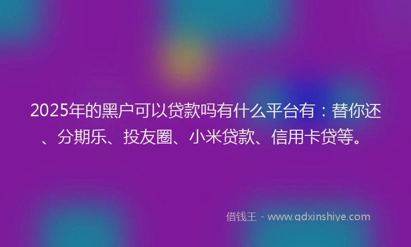 2025年的黑户可以贷款吗有什么平台有：替你还、分期乐、投友圈、小米贷款、信用卡贷等。