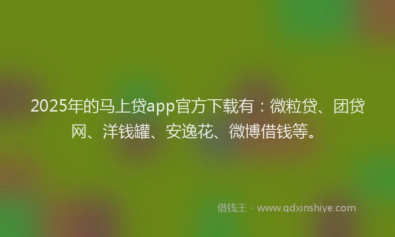 2025年的马上贷app官方下载有：微粒贷、团贷网、洋钱罐、安逸花、微博借钱等。