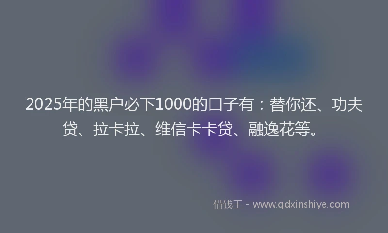2025年的黑户必下1000的口子有：替你还、功夫贷、拉卡拉、维信卡卡贷、融逸花等。