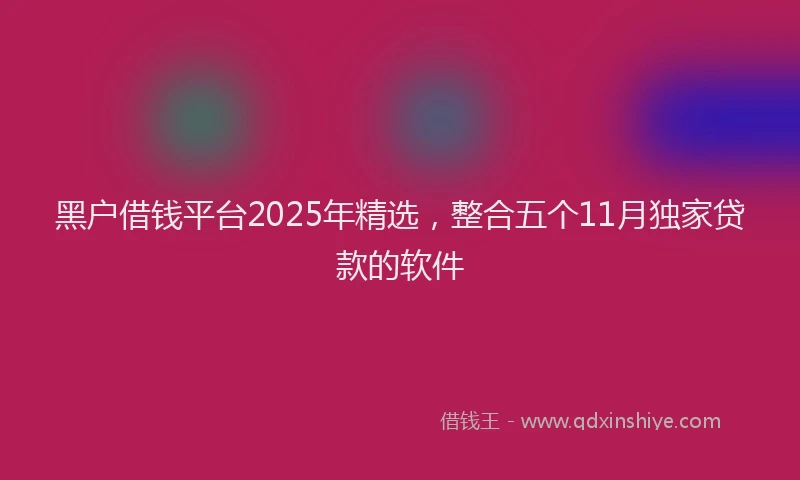 黑户借钱平台2025年精选，整合五个11月独家贷款的软件