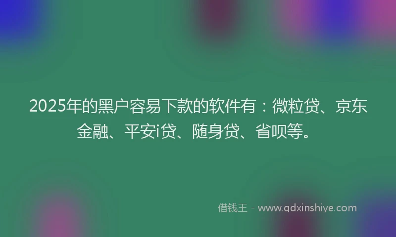 2025年的黑户容易下款的软件有：微粒贷、京东金融、平安i贷、随身贷、省呗等。