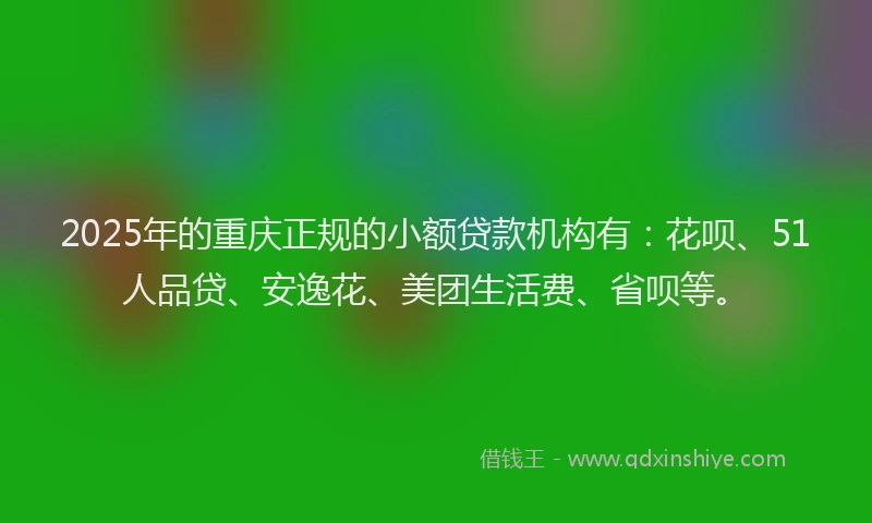 2025年的重庆正规的小额贷款机构有：花呗、51人品贷、安逸花、美团生活费、省呗等。