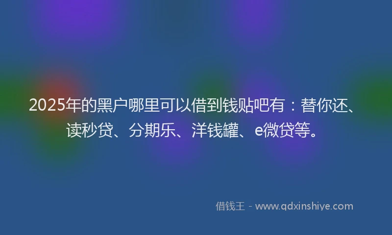 2025年的黑户哪里可以借到钱贴吧有：替你还、读秒贷、分期乐、洋钱罐、e微贷等。
