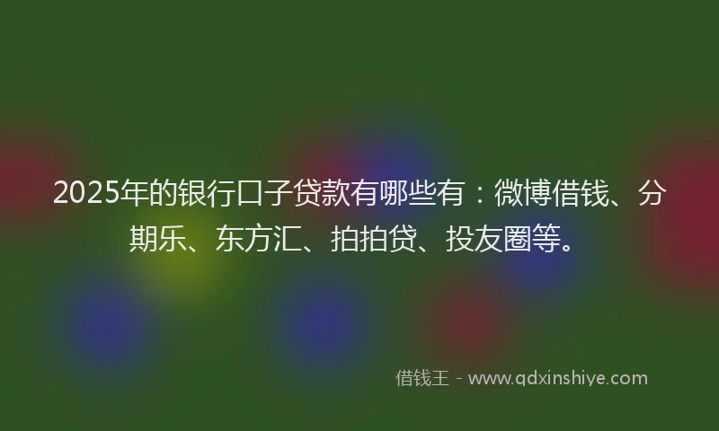 2025年的银行口子贷款有哪些有：微博借钱、分期乐、东方汇、拍拍贷、投友圈等。