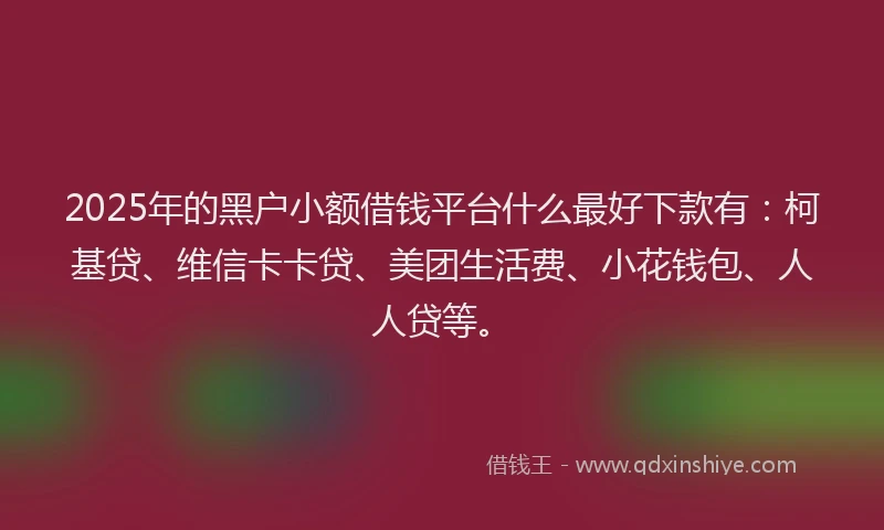 2025年的黑户小额借钱平台什么最好下款有：柯基贷、维信卡卡贷、美团生活费、小花钱包、人人贷等。