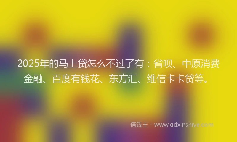 2025年的马上贷怎么不过了有：省呗、中原消费金融、百度有钱花、东方汇、维信卡卡贷等。
